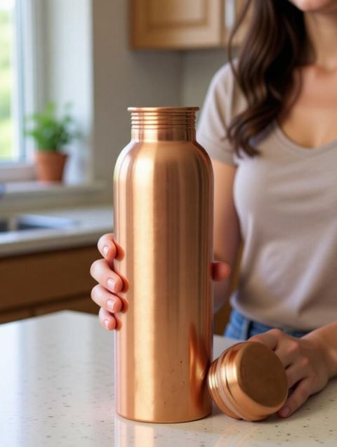 Gesto Pure Copper Water Bottle 1 Litre With Joint Free & Leak
