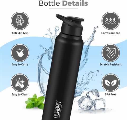 Durban Slick 1000ml Steel Water Bottle (Black) - Image 7