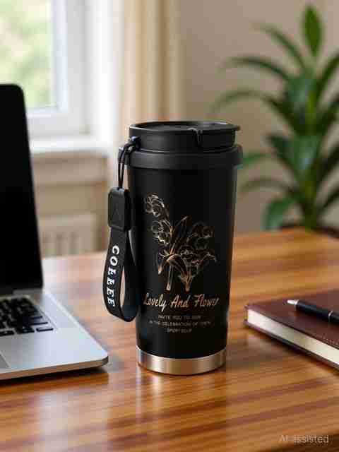 Voroly Coffee Mug Stainless Steel Travel Mug Double Wall Vacuum 500 ml Steel Bottle (Pack of 1, Black) - Image 5