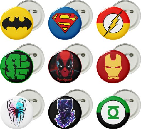Visibee Superhero Pin Badges Set of 9, 58mm Multicolor - Image 6