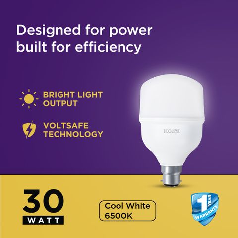 EcoLink 30 W Basic Standard B22 LED Bulb (White, Pack of 2) - Image 4