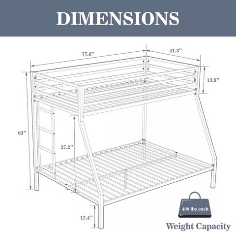 BhaviHandicraft Twin Over Full Metal Bunk Bed, Black - Image 5
