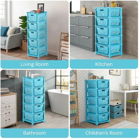 Seville Classics 5 Compartments Plastic, Premium Chest of Drawers (Blue) - Image 6