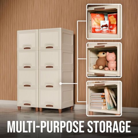PALAK 8 Layer Foldable Cabinet Plastic Cupboard For Storage Plastic Modular Drawer Plastic Free Standing Cabinet (Finish Color - White, Door Type- Framed Sliding, DIY(Do-It-Yourself)) - Image 6