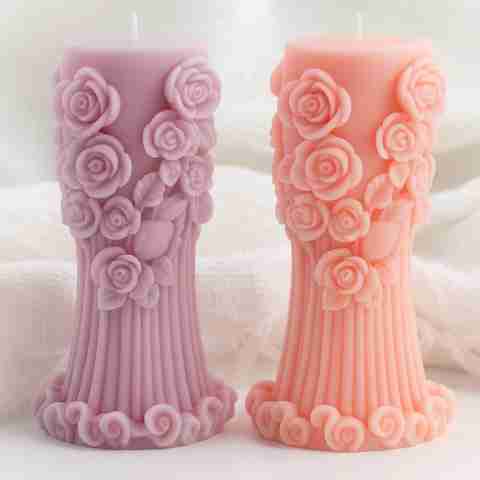 NewEAura Flower Rose Pattern Candle, Pack of 2, Multicolor - Image 5