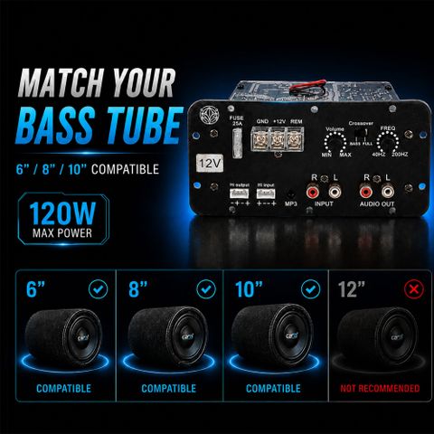 Carzi 120W Bass Tube Amplifier Module, 12V, Bass Tubes & Compatible Speaker Enclosures Mono Class AB Car Amplifier - Image 8