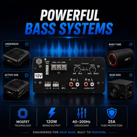 Carzi 120W Bass Tube Amplifier Module, 12V, Bass Tubes & Compatible Speaker Enclosures Mono Class AB Car Amplifier - Image 7