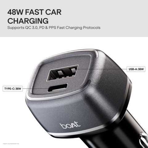 boAt 48 W Turbo Car Charger (Black, With USB Cable) - Image 6