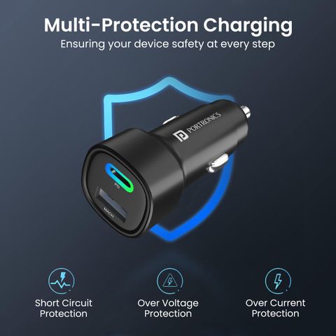 Portronics 3A Qualcomm 3.0 Turbo Car Charger (Black) - Image 7