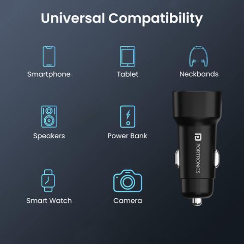 Portronics 3A Qualcomm 3.0 Turbo Car Charger (Black) - Image 6