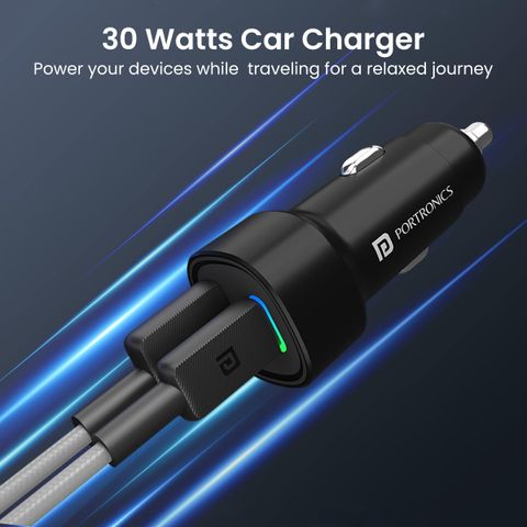 Portronics 3A Qualcomm 3.0 Turbo Car Charger (Black) - Image 4