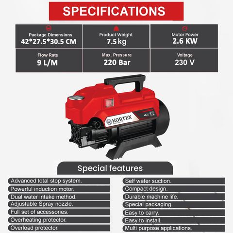 Kortex KTX-R5 2600W Pressure Washer, 220 Bars - Image 7