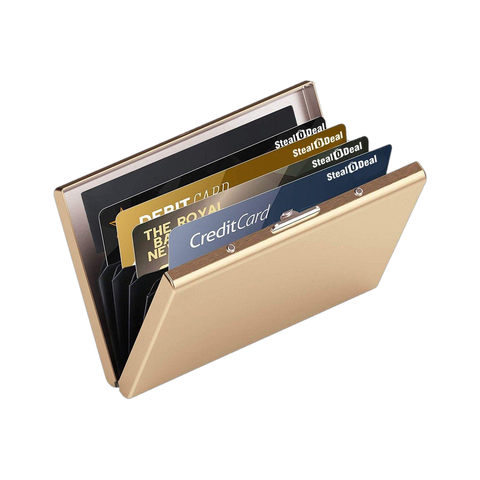 StealODeal RFID Protected Gold Slim Stainless Steel Debit/Credit 6 Card Holder (Set of 1, Gold) - Image 5