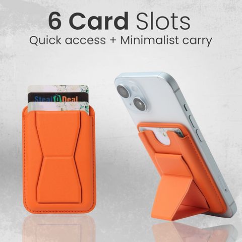 StealODeal MagSafe Magnetic Card Holder with Stand, Orange - Image 4