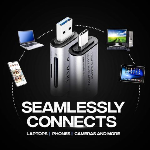AIWaft Dual Connectivity Card Reader Type C USB 3.0 2-in-1 SD/Micro SD Slots Card Reader (Grey) - Image 6