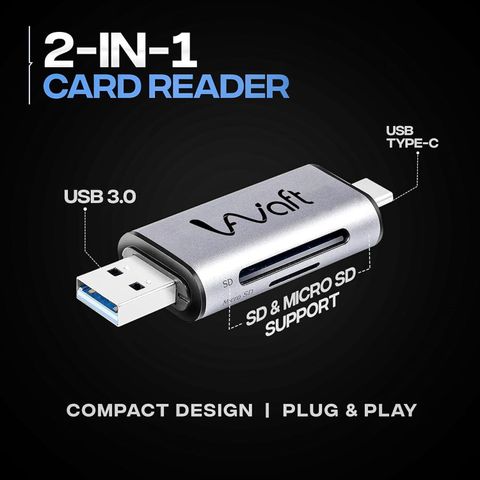 AIWaft Dual Connectivity Card Reader Type C USB 3.0 2-in-1 SD/Micro SD Slots Card Reader (Grey) - Image 3