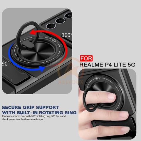 AelVouX Rugged Armor Back Cover for Realme P4 Lite 5G (Black) - Image 8