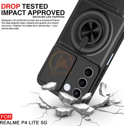 AelVouX Rugged Armor Back Cover for Realme P4 Lite 5G (Black) - Image 7