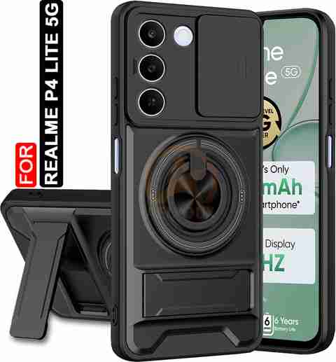 AelVouX Rugged Armor Back Cover for Realme P4 Lite 5G (Black) - Image 5
