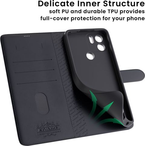 KIVANO LUXE Flip Cover for Vivo Y200 5G|Premium Leather|Magnetic Closure|Stand function (Black, Magnetic Case, Leather, Thermoplastic Polyurethane, Pack of: 1) - Image 8