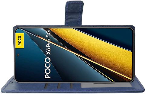 Casotec Flip Cover for Poco X6 Pro 5G, Blue Leather - Image 6
