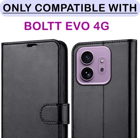 Dgeot Flip Cover for BOLTT EVO 4G (Black, Card Holder, Leather, Silicon, Pack of: 1) - Image 4