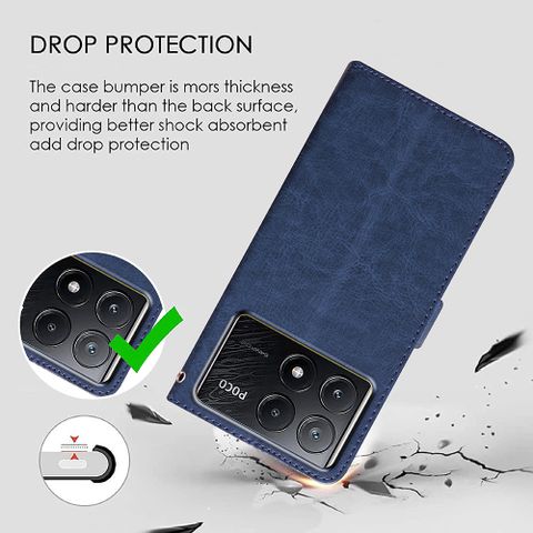 Casotec Flip Cover for Poco X6 Pro 5G, Blue Leather - Image 4