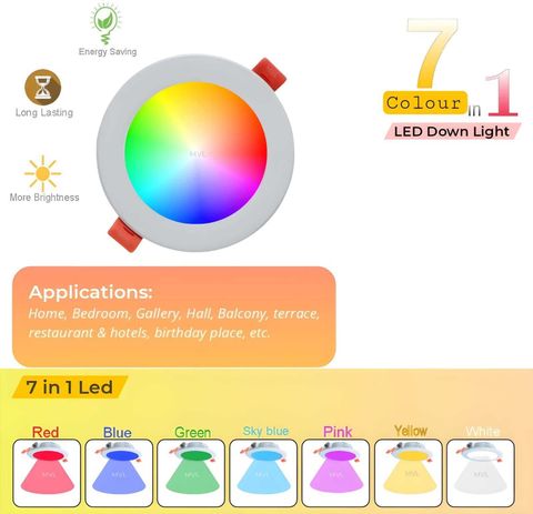 MVL 10W Maxa 7-in-1 Multicolor Round LED DownLight Color Changing Light Pack of 3 Ceiling Light Ceiling Lamp (Multicolor) - Image 4