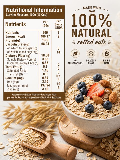 Soliroot Premium Protien Rich Rolled Oats | High Fiber Healthy Breakfast Whole Grain Oats Pouch (920 g) - Image 8