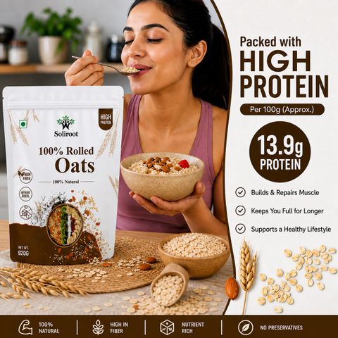 Soliroot Premium Protien Rich Rolled Oats | High Fiber Healthy Breakfast Whole Grain Oats Pouch (920 g) - Image 6