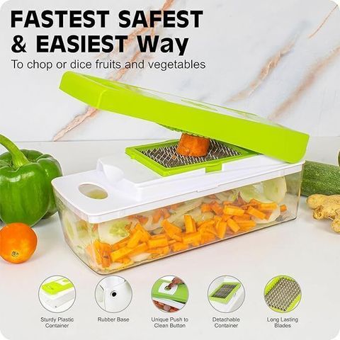anjil Vegetable and Fruit Chopper Cutter Grater Vegetable & Fruit Slicer New 12 In 1 Vegetable & Fruit Grater & Slicer (10 BLAD, 1 CONTAINER WITH CAP, 1 PEELER) - Image 8