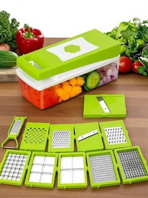 anjil Vegetable and Fruit Chopper Cutter Grater Vegetable & Fruit Slicer New 12 In 1 Vegetable & Fruit Grater & Slicer (10 BLAD, 1 CONTAINER WITH CAP, 1 PEELER) - Image 5