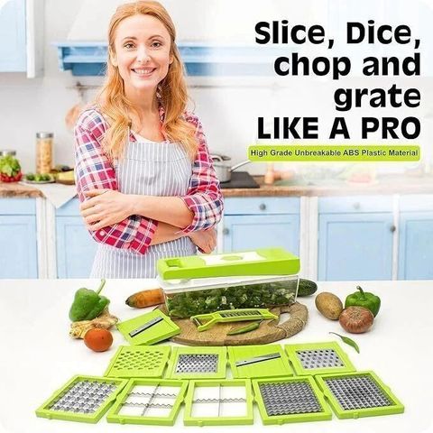 anjil Vegetable and Fruit Chopper Cutter Grater Vegetable & Fruit Slicer New 12 In 1 Vegetable & Fruit Grater & Slicer (10 BLAD, 1 CONTAINER WITH CAP, 1 PEELER) - Image 6
