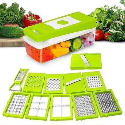 anjil Vegetable and Fruit Chopper Cutter Grater Vegetable & Fruit Slicer New 12 In 1 Vegetable & Fruit Grater & Slicer (10 BLAD, 1 CONTAINER WITH CAP, 1 PEELER) - Image 4