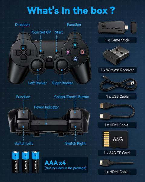 M8 Pro 4K Ultra HD Retro HDMI Game H8 Stick 64GB Dual Wireless Controller with Game and Expansion Pack (Code in the Box - for PC) - Image 3
