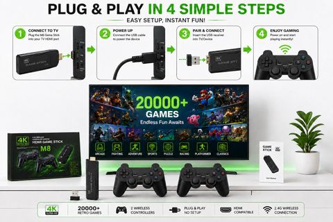 M8 Pro 4K Ultra HD Retro HDMI Game H8 Stick 64GB Dual Wireless Controller with Game and Expansion Pack (Code in the Box - for PC) - Image 5