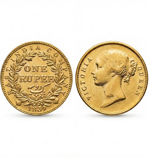 コレクション 1839 G.BRITAIN 3P MS 64 Luxury 1 Rupee 1839 Victoria, British India Gold-plated Fantasy