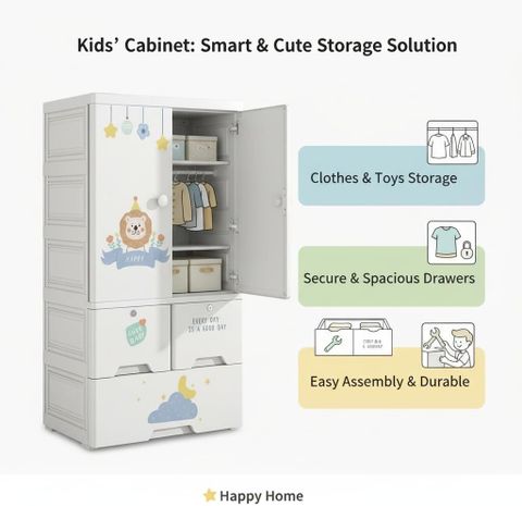 MEVIGO 1-Wardrobe 3-Drawer 3-Shelf Plastic foldable Cupboard PC Collapsible Wardrobe (Finish Color - White,Lion, DIY(Do-It-Yourself)) - Image 6