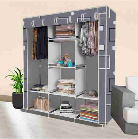 SHOEVAULT 8-Shelf Foldable Wardrobe, Grey-White - Image 5