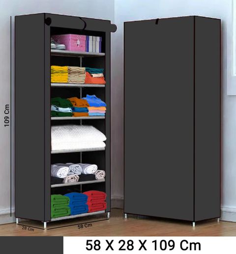 Opal 1 Door 6 Shelf Fabric Hard Pvc PP Collapsible Wardrobe (Finish Color - Grey, DIY(Do-It-Yourself)) - Image 7