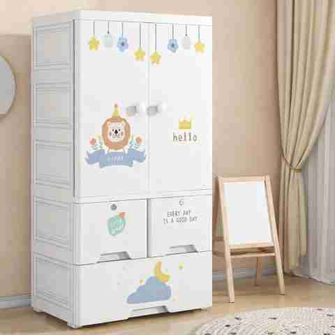 MEVIGO 1-Wardrobe 3-Drawer 3-Shelf Plastic foldable Cupboard PC Collapsible Wardrobe (Finish Color - White,Lion, DIY(Do-It-Yourself)) - Image 2