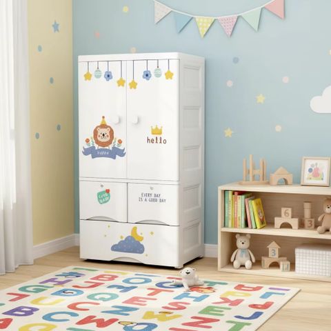 MEVIGO 1-Wardrobe 3-Drawer 3-Shelf Plastic foldable Cupboard PC Collapsible Wardrobe (Finish Color - White,Lion, DIY(Do-It-Yourself)) - Image 7