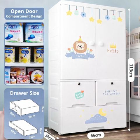 MEVIGO 1-Wardrobe 3-Drawer 3-Shelf Plastic foldable Cupboard PC Collapsible Wardrobe (Finish Color - White,Lion, DIY(Do-It-Yourself)) - Image 3