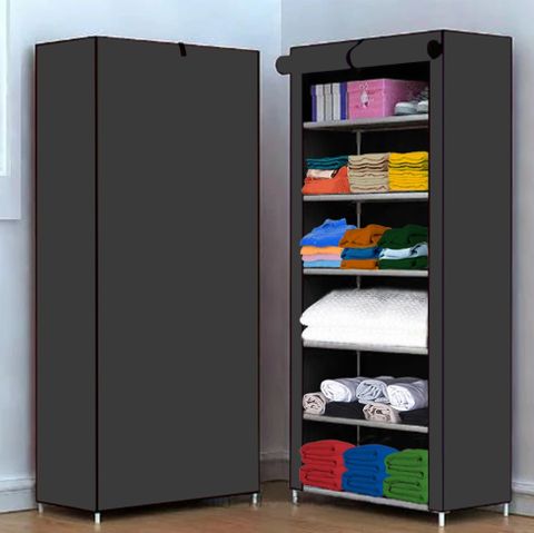 Opal 1 Door 6 Shelf Fabric Hard Pvc PP Collapsible Wardrobe (Finish Color - Grey, DIY(Do-It-Yourself)) - Image 6