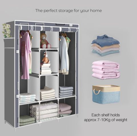 SHOEVAULT 8-Shelf Foldable Wardrobe, Grey-White - Image 6