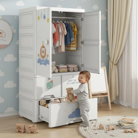 MEVIGO 1-Wardrobe 3-Drawer 3-Shelf Plastic foldable Cupboard PC Collapsible Wardrobe (Finish Color - White,Lion, DIY(Do-It-Yourself)) - Image 5