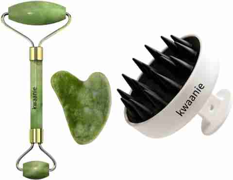 Kwaanie Jade Roller & White Hair Scalp Brush Set â Skin Revitalizing Facial Massage & Scalp Care Combo (3 Items in the set) - Image 5