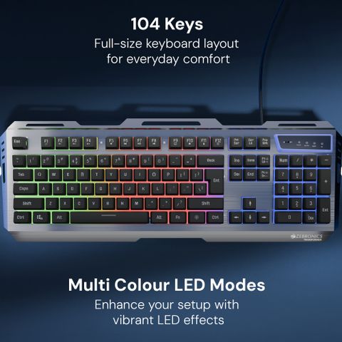 ZEBRONICS Transformer (ZEB KMC 10) Wired USB Standard Laptop Keyboard Compatible with Desktop, Laptop, Mac with Upto 3200 DPI Gaming Mouse, Braided Cable, Durable Aluminum Body, Multi-Color LED Lights, 6 Mouse Buttons, Multimedia Keys (Black) - Image 8