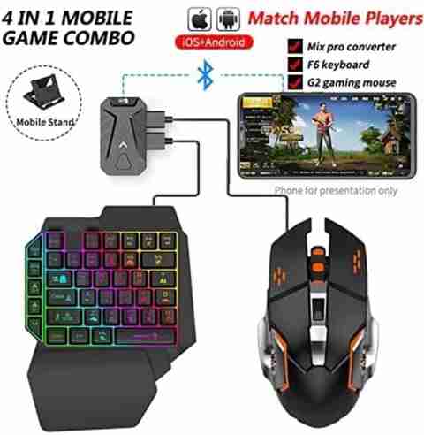 Confiavel Bluetooth Gaming Keyboard Mouse Convertor For Smartphone 4 in 1 Mobile Game Combo Set Designed for Gaming (Black) - Image 2