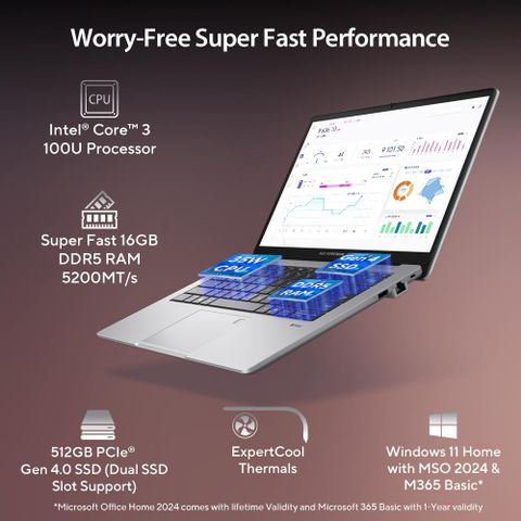ASUS ExpertBook P1 with 1 Yr ADP (i3 14th Gen) Intel Core 3 100U - (16 GB/512 GB SSD/Windows 11 Home) P1403CVAI-S60067WS Thin and Light Laptop (14 inch, Misty Grey, 1.41 Kg, With MS Office) - Image 7
